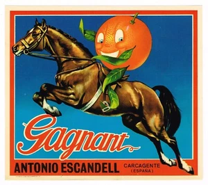 ORIGINAL KISTENETIKETT SPANISCH C1950ER SPANIEN VINTAGE GEWINNER ANTHROPOMORPHES PFERD - Bild 1 von 1