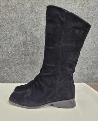 MARKON Simon Suede Leather Boots Womens 7 M Pull On Block Heel Lightweight Black - Image 1 of 4