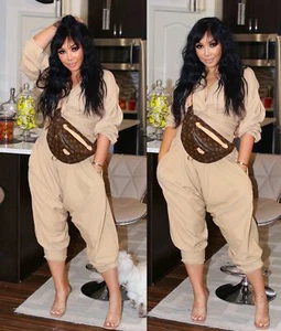 Sexy Damen Cross Over Drop Shoulder Croptop und gerippte Taille Hose Set - Bild 1 von 4