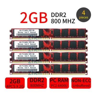 8GB Kit 4x 2GB PC2-6400U DDR2 800MHz DIMM Desktop RAM For Computer PC Memory - Image 1 of 4