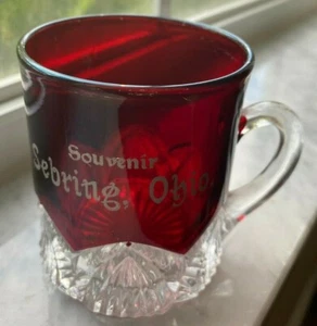 Ruby Flash Glass Handle Souvenir Cup Vintage Cup Sebring Ohio - Picture 1 of 8