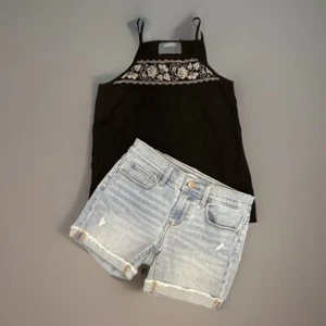 Girls Size 10 12 OLD NAVY Outfit Black Tank Top Stretch Distressed Shorts - Picture 1 of 4
