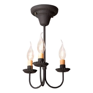 Irvin's Country Tinware 3-Arm Westford Ceiling Light in Textured Black - Picture 1 of 3