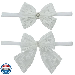 Nihao Fascia Battesimo Bambino Off Bianco Pizzo Fiocco Piccolo per Bambine -2 PZ - Foto 1 di 5