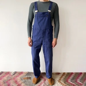 80s Vintage French Workwear Sanfor Austrian Faded Worn Blue Bib Overalls W36-38 - Picture 1 of 15