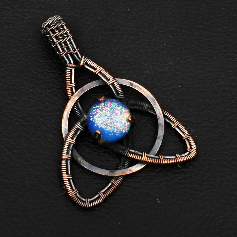 Fire Opal Gemstone Ethnic Handmade Copper Wire Pendant Jewelry 2.2" AP-26770 - Image 1 of 1