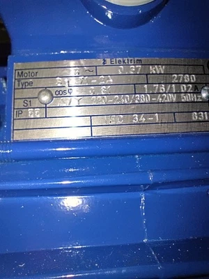 New Old Stock 3 Phase Electric Motor, 0.37kW, 1/2Hp, 2780rpm, 400v - Image 1 of 3