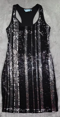 Guess By Marciano Dress Women's Small Black Sequin Bodycon Mini Racerback Party - Image 1 of 4