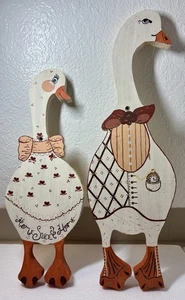 Vintage Wandbehang Set handbemalt Holz Gans 80er Bauernhaus Landhaus Deko - Bild 1 von 12