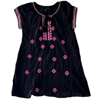 Vestido para mujer Ellos Plus Boho bordado boho campesino caftán negro rosa blanco Foto 1 de 4