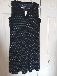 Nina Leonard Navy Blue Polka Dress Sleeveless Plisse Pleated Size S NWT $8 - Picture 1 of 5