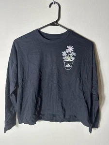 Adidas Girls Black Flower Long Sleeve Large - Picture 1 of 5