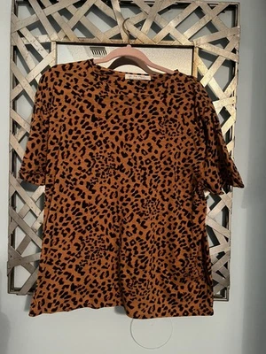 We The Free Womens Size Medium Cheetah Print Clarity Tee Brown Cotton Blend - Image 1 of 4