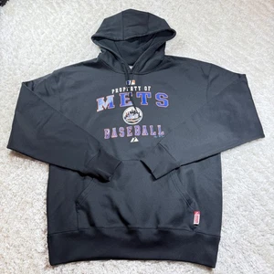 Majestic MLB New York Mets Baseball Therma  Hoodie Sweatshirt Men's Large Y2K - Picture 1 of 8