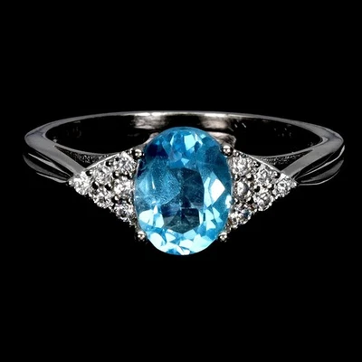 Anillo de plata esterlina ovalado Black Friday topacio azul suizo 8x6 mm joyería natural 6 Foto 1 de 4