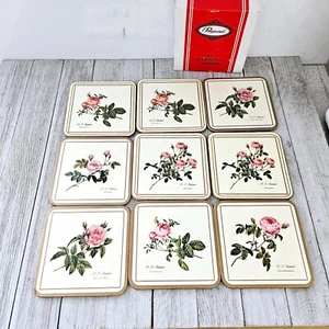 Vintage Set of 9 Pimpernel Redouté Rose Floral Corkboard Coasters with Various P - Picture 1 of 24