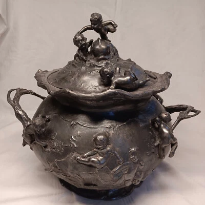 Antike Suppenterrine, Bowle, Jugendstil Topf, Prunkgefäß, um 1900 - Bild 1 von 4