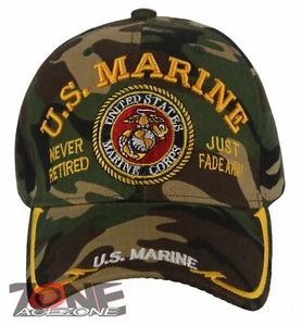 NEW! US MARINE CORPS USMC NEVER RETIRED JUST FADE AWAY CAP HAT GREEN CAMO - Picture 1 of 4