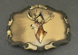 VINTAGE 1978  DEER BRASS-TONE RAINTREE BELT BUCKLE - Picture 1 of 4