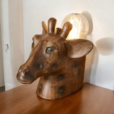 Giraffe Head Table Lamp Bulb Holder Rustic Wood Effect Light Home Decor Lighting - Image 1 of 3