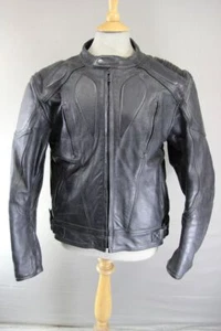 BLACK LEATHER BIKER JACKET WITH BACK, SHOULDER & ELBOW PROTECTORS 44-46" - Picture 1 of 9