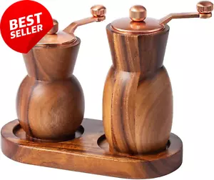 Wooden Pepper Grinder Set of 2 Refillable Salt and Pepper Mills - Picture 1 of 12