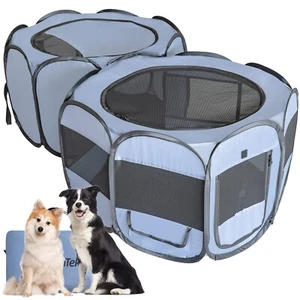 2 Room Portable Pet Playpen Foldable Dog Cat Playpen Camping Tent Kennel Crate - Picture 1 of 23