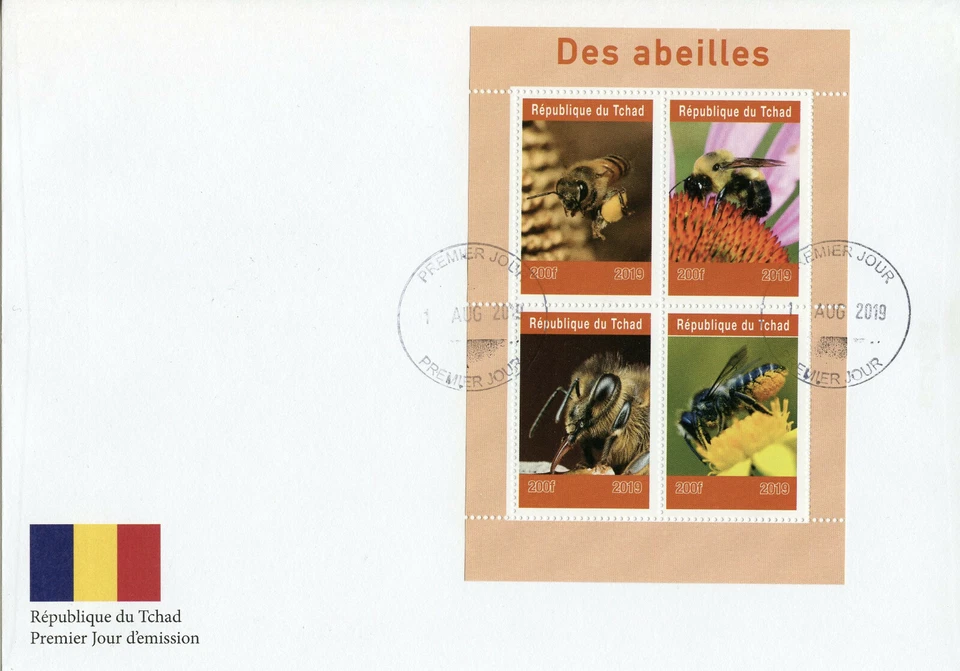 Chad 2019 FDC Bees 4v M/S Cover Abeilles Insects Flowers Nature Bee Stamps - Image 1 of 1