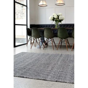 Sloan Rug Black Modern Large Area Geometric Flatweave Wool Bedroom Lounge - Picture 1 of 5
