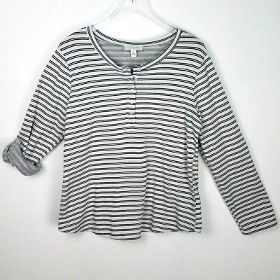 Vintage America Women's Top XL White Black Striped Roll Tab Sleeves V-Neck - Image 1 of 4