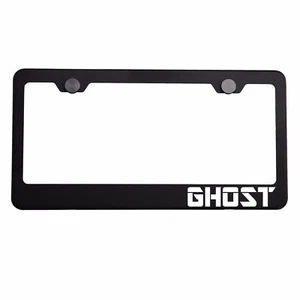 Matte Black License Plate Frame Chrome GHOST Laser Etched Metal Screw Cap - Imagen 1 de 7
