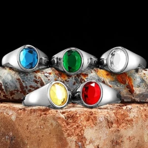 Luxury Aesthetic Gems Men Rings Stainless Steel Punk Retro Rock Fashion Women - Picture 1 of 14