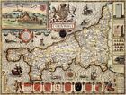 CORNWALL 1610 by John Speed - reproduction old map - fits A2 frame