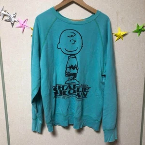 80s SNOOPY Peanuts Charlie Brown Sweatshirt Beams Green mens size M from Japan!! - Picture 1 of 6