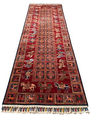 255 x 79cm Vintage Handmade Afghan Carpet Hallway Runner Woven Oriental Wool Rug - Image 1 of 4