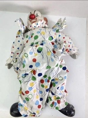 "Muñeca payaso de peluche vintage con cabeza y manos de cerámica 22"" espeluznante Halloween" Foto 1 de 4