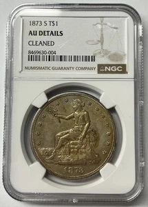 1873-S Trade Silver Dollar NGC AU Details Cleaned *Great Eye Appeal* - Picture 1 of 4