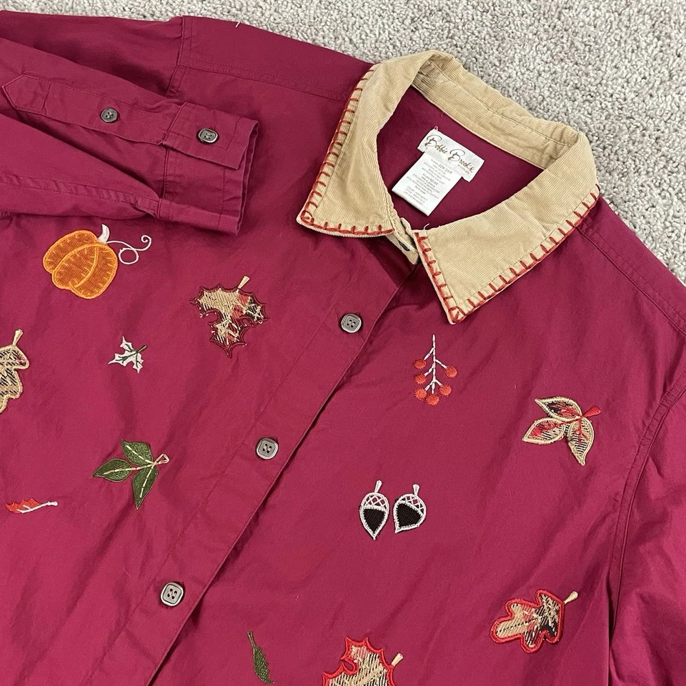 Camisa Bobbie Brooks Mujer 22/24 Botones Bordadas Hojas Otoño Calabaza 298 Foto 1 de 4