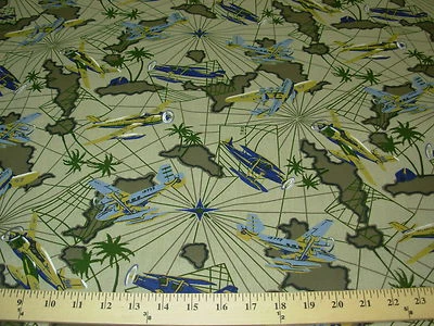 10 YDS CAMOUFLAGE ISLANDS AIRPLANES~COTTON DRAPERY UPHOLSTERY FABRIC FOR LESS - Image 1 of 4