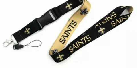 New Orleans Saint Solid Snap Buckle Key Chain Cell Badge Holder NFL Logo Lanyard Cover