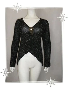  Superbe Gilet Asymétrique Noir Chiné  Maille Tricotée Lauren Vidal Taille L - Picture 1 of 5