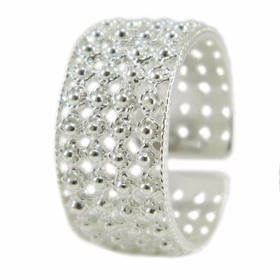 Fede sarda argento traforata anello sardo a pallini a 4 file Gioiello Sardegna - Immagine 1 di 3