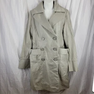 Anthropologie Tulle Rain Jacket XL Shiny Silver Double Breasted NWT Huge Pockets - Picture 1 of 9