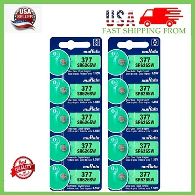 10 x MURATA / SONY 377 SR626SW (10 piece) SR626 V377 Watch Battery USA seller - Image 1 of 4