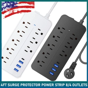 Wall Mountable USB Surge Protector 4/8 Outlets Power Strip 4 USB Ports for Home - Picture 1 of 20