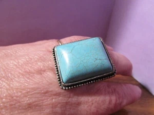 Stretchy 1" x 1 1/2" square faux turquoise ring (size 10ish) - Picture 1 of 5