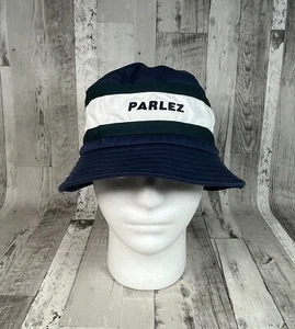 Parlez Bucket Hat One Size 100% Cotton Navy White Green Striped Festival - Picture 1 of 11
