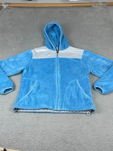 The North Face Fleece Jacket Womens L Blue Gray Faux Fur Sherpa Hooded Sweater - Picture 1 of 18