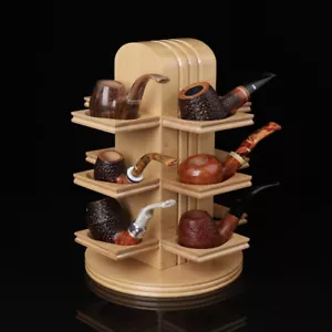 Wooden Tobacco Pipe Stand Rack Rotating Display Holder for 12 Pipes Collection - Picture 1 of 9