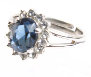 Women's Silver Dark Blue Stone Cubic Zirconia Elegant Ring ● Adjustable Size - Picture 1 of 6